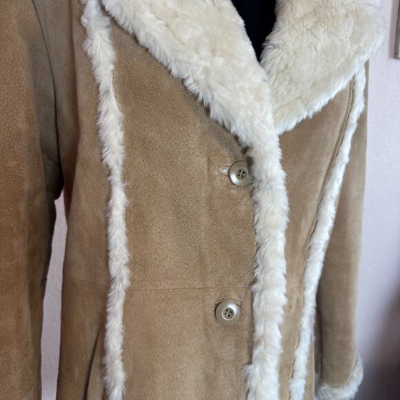 Vintage Wilson Leather tan suede Penny Lane coat with shearling trim Large - Picture 2 of 12